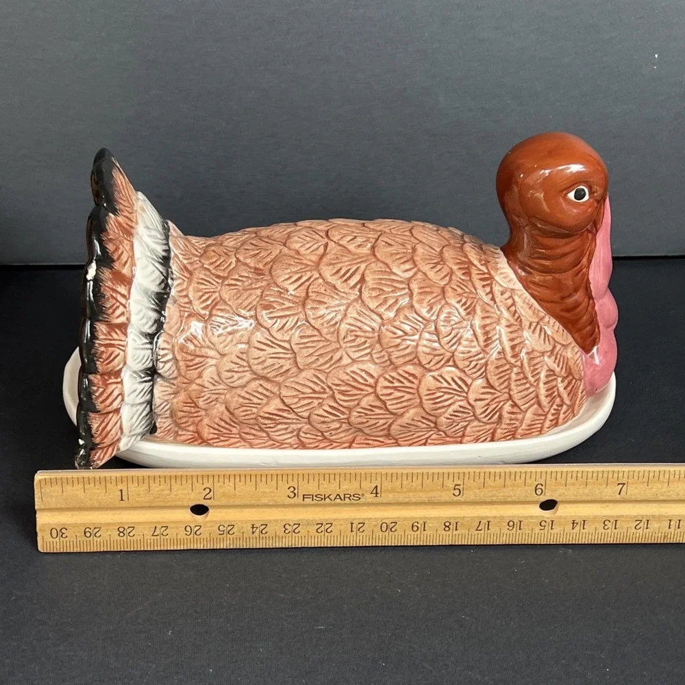 VTG Harvest Time Turkey Butter Dish & Cranberry Dish Thanksgiving Set w Boxes